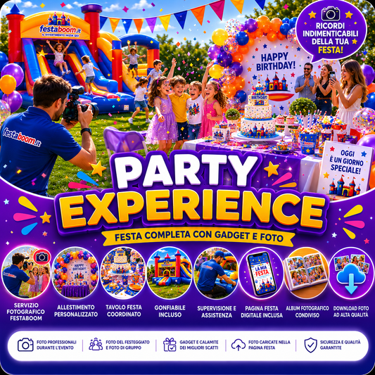 🎉 Party Experience – Festa Completa Pronta - Allestimento + Gadget + Foto